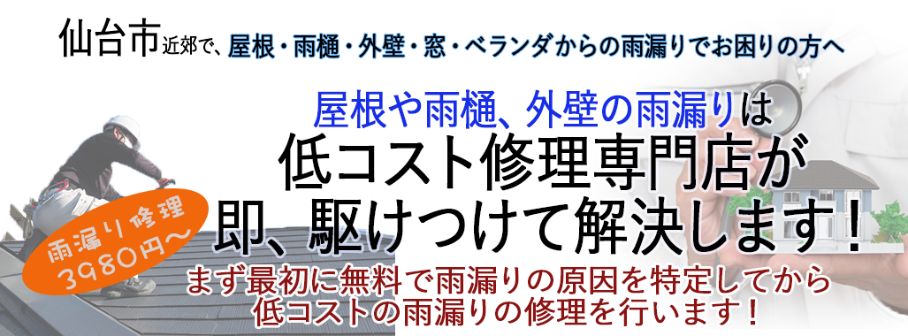 仙台で屋根・雨樋・外壁・ベランダからの雨漏りでお困りなら私たちにお任せください！